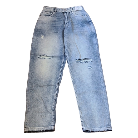 NWT H&M Relaxed High waist adjustable waist blue  white denim jeans - Picture 1 of 13